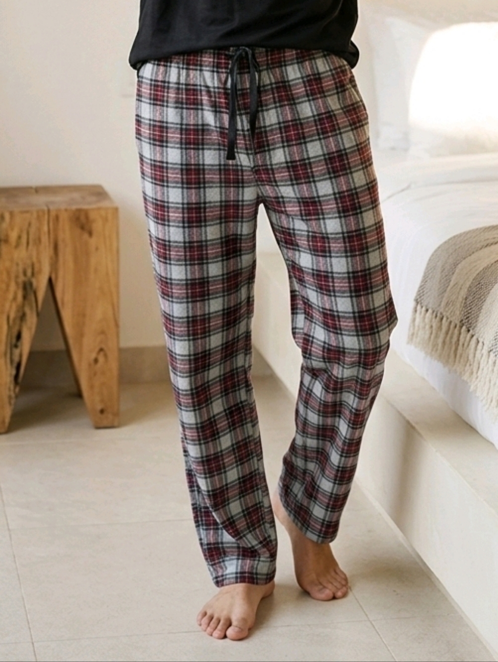 Buckhorn River Men's XL Plaid Cotton Pajama Lounge Pants Red Gray Drawstring